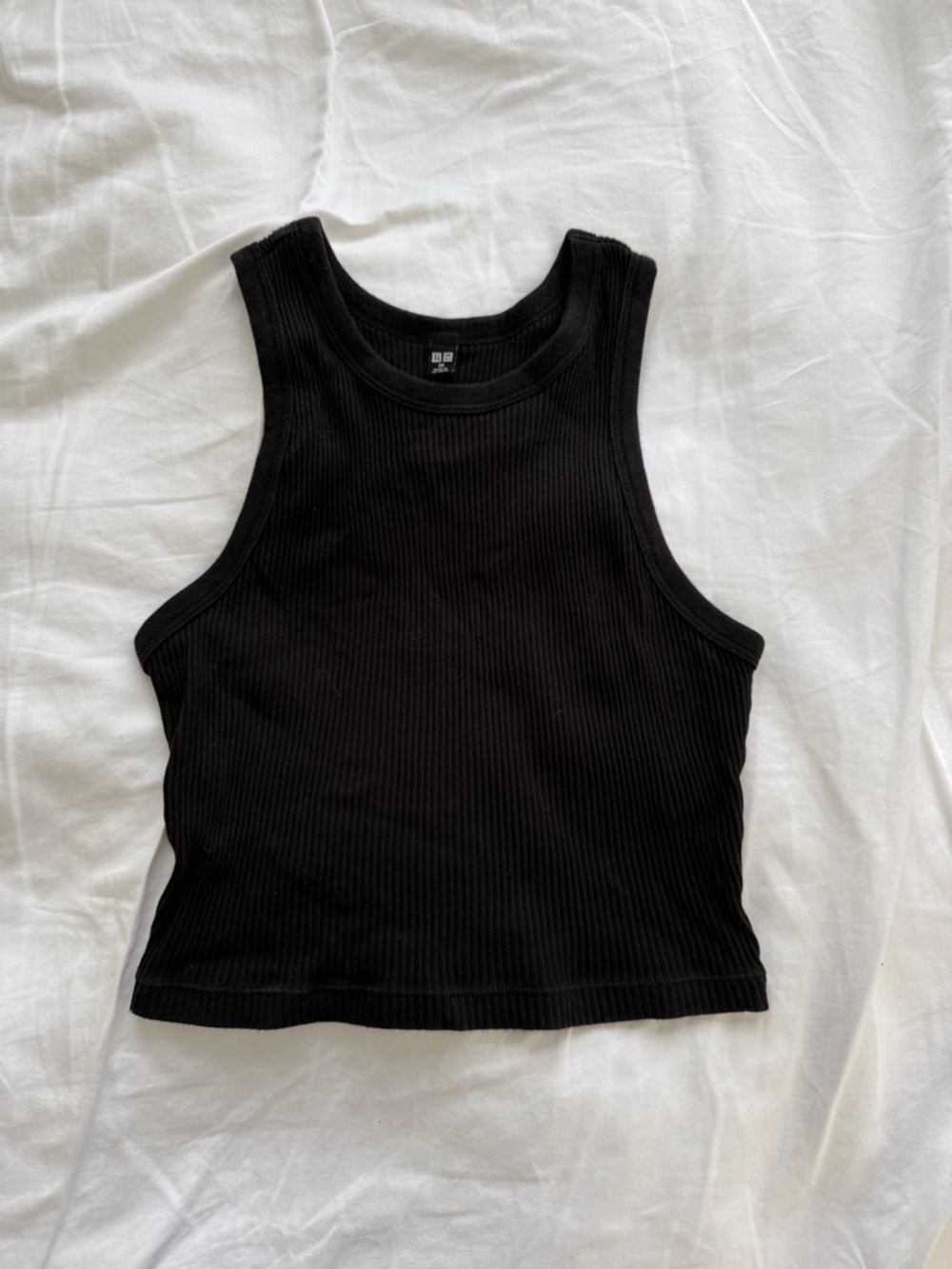 Uniqlo Black Ribbed Xs Cropped Tank Top - Women